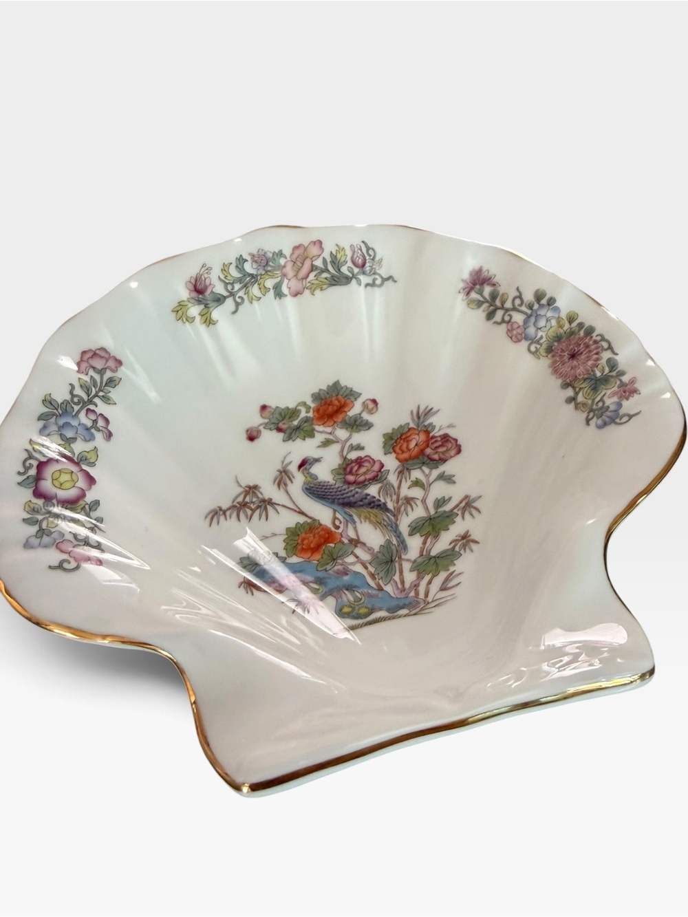 Vintage Wedgwood Kutani Crane Shell Dish Bone China England Gold Trim